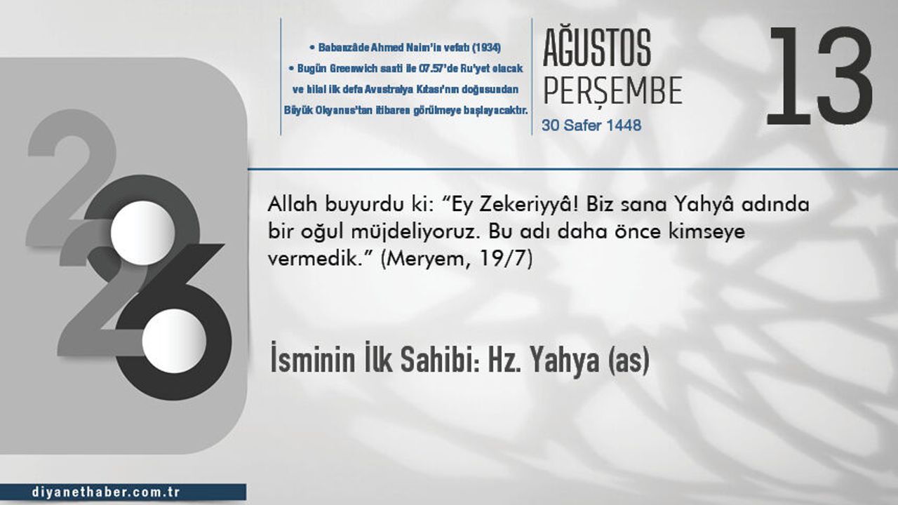 İsminin İlk Sahibi: Hz. Yahya (as)